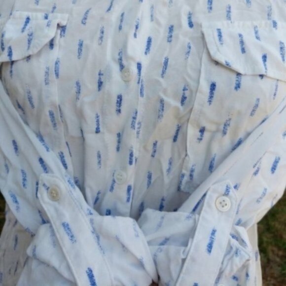 Two By Vince Camuto Button Down White Blue Long Sleeve Viscose Shirt L - Picture 4 of 7